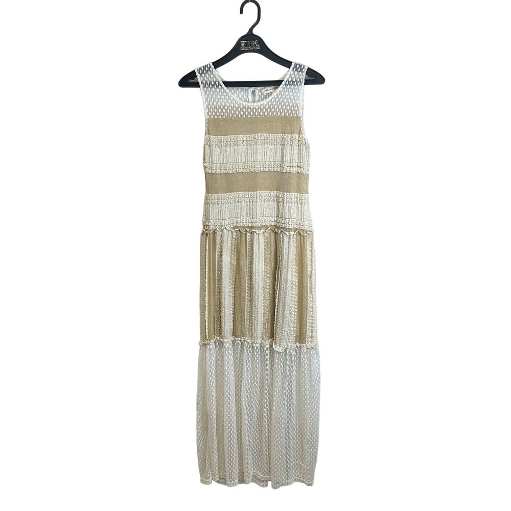 Altar D’ State Maxi Lace Sleeveless Beach Dress Women’s M‎ Cream Tan Tiered Chic